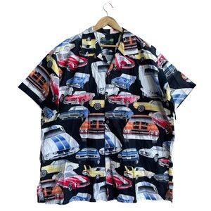MOON DOG Hawaiian Shirt Men's XXL Multicolor Graphic Print Cars Retro Casual